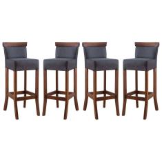 Kit 4 Banquetas Alta com Encosto Estofado Diamantina em Madeira Maciça Imbuia Linho Cinza L67 RMI