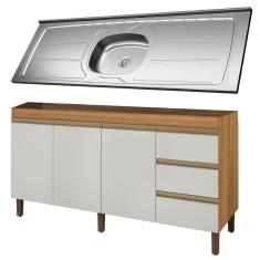 Balcão Gabinete Com Pia 160cm 3 Portas Karen P14 Nature-off White - Mpozenato