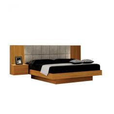 Cama De Casal Queen Size Braga Com Mesa De Cabeceira E Painel Almofadado Leifer Moveis Cinamomo,joli Palha