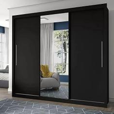 Guarda Roupa Casal 3 Portas 1 Porta Espelhada Royale Gelius Móveis Preto Acetinado/Madeirado