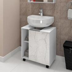 Gabinete Para Banheiro 01 Porta Com Rodízios Pequin Branco/Carrara - B