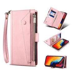 JINGANGYU JGY Capa carteira de couro com zíper para iPhone 14 Plus para mulher e homem, capa carteira para iPhone 14 Plus com 8 compartimentos para cartões, alça de pulso, fecho magnético, capa
