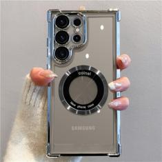 Capa de telefone transparente magnética revestida para Samsung Galaxy S24 Ultra S23 Fe S22 Plus Capa de silicone transparente à prova de choque, tira, para Galaxy S23Ultra