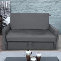 Sofá Cama com Baú 2 Lugares Furbogh Veludo Cinza - Mais de Casa