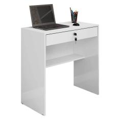 Escrivaninha Mesa Para Notebook 1 Gaveta Com Chave Andorinha JCM Movelaria Cor Branco