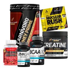 Whey Protein Carnivoro + Creatina + Bcaa + Thermo Abdomen + Pré Treino
