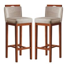 Kit 2 Banquetas Média Estofadas com Encosto 38x92 Cm Líbia Madeira Mac