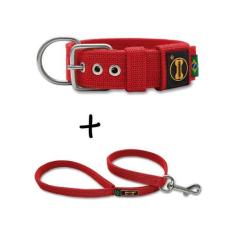 Coleira Cachorro Grande Pit Bull + Guia 80cm  Fit - Amorosso, Vermelho