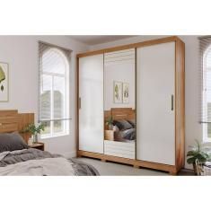 Guarda Roupas 3 Portas de Correr de (1 c/ Espelho) e 4 Gavetas Búzios Avelã/Off White - Panan