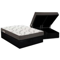 Cama Box Baú Queen: Colchão Espuma D45 Ortobom Light Saúde Ortopillow + Base Black(158X198)