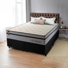 Conjunto Cama Box Preto c/ Molas Ensacadas Preston Cinza King 193x203x71