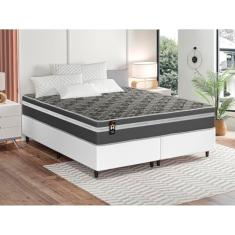 Conjunto Cama Box Espuma Miami Cinza King 193x203x62