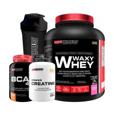 KIT - Whey Protein Waxy Whey 2kg + Creatina 100g + Bcaa 100g + Coqueteleria - BodyBuilders-Unissex