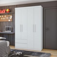 Guarda Roupa Solteiro Zeus 4 Portas 2 Gavetas MDP Branco Móveis Lopas