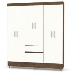 Guarda Roupa Solteiro Ideal Plus 6 Portas Dobradiças Metálicas 2 Gavetas MDP Imbuia Champanhe Vila Rica