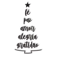 Árvore de Natal Palavras Lettering 0,54x1,03m: Fé, Paz, Amor, Alegria, Gratidão em Madeira Mdf