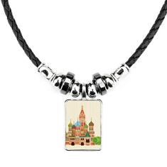DIYthinker Colar com símbolo nacional de ilustração da Rússia com pingente de corda de couro