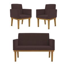 Kit Sofá Namoradeira + Poltrona Reforçada marrom