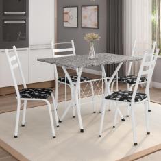 Conjunto De Mesa Itália New Com 4 Cadeiras 1,20m Artefamol Branco / Granito