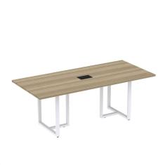 Mesa de Reunião Retangular com Power Box 200x90cm MR2000P25TUB Noce Marromlle/Branco