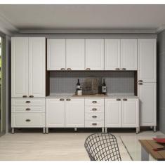 Armário De Cozinha Completa 6 Peças Com Tampo Safira Luciane Móveis Nogueira-branco Pet-mármore