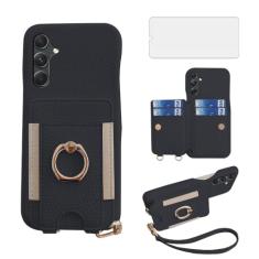 Asuwish Capa de telefone para Samsung Galaxy A54 5G capa carteira com protetor de tela de vidro temperado e anel de crédito de couro PU suporte para cartão suporte acessórios para celular A 54 54A SM