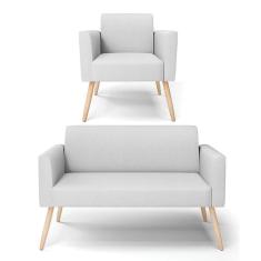 Sofá Namoradeira Com Poltrona Pés Palito Natural Marisa Linho D03 - D\`rossi Cor A05 Cinza