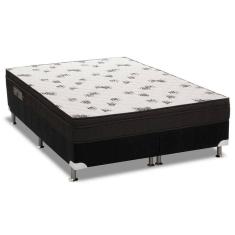 Cama Box Queen: Colchão Espuma Ortobom D45 Light + Base CRC Suede Black(158x198)