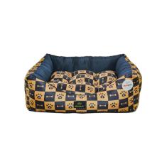 Cama para Cachorro Quadrada em Poliéster Xadrez Caramelo e Azul Marinho Grande (G) 48 x 48 cm