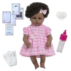 Boneca Reborn Em Vinil Siliconado Menina Diva Vestido Xadrez - Cegonha