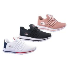 Kit 3 Pares Tênis De Caminhada Corrida Runway Soft Feminino, Branco, P