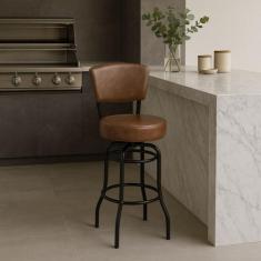 Banqueta Alta Bar Giratória com Encosto cor Preta Assento grosso Confo