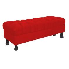 Recamier Baú Luis Xv Capitonê Retrô 140cm Suede Vermelho Pés Madeira M