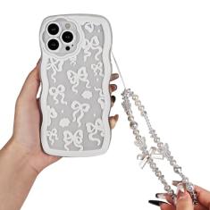 Uioeua Capa compatível com iPhone 14 Pro Max, [design de padrão de laço ondulado] Fashion Slim com [pulseira de amor estético] silicone à prova de choque para mulheres e meninas capa para iPhone 14