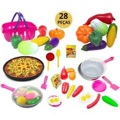 Kit cozinha c/ 28 peças Brinquedo Pizza Comidinhas Legumes Infantil - 