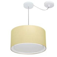 Lustre Pendente Cilíndrico Com Desvio Md-4305 Cúpula Em Tecido 40x25cm Algodão Crú - Bivolt