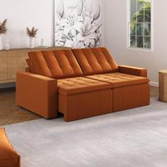 Sofá Cama Retrátil e Reclinável 3 Lugares 220cm em Veludo Palmeira Cab