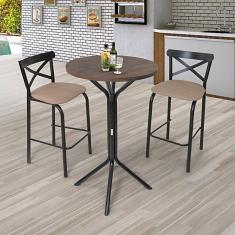 Conjunto Bistrô Tampo 0,65m Redondo com 2 Banquetas Tubo Paris Preto/Bege
