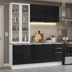 Armário De Cozinha Completa 190cm Lux Madesa Branco Preto
