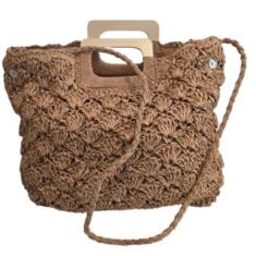 Bolsa Palha Ombro Alças Madeira Detalhada Transversal Verão 2025 - Neo