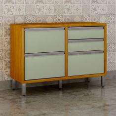 Balcão Para Cozinha 1 Porta 4 Gavetas Jade Cinamomo/verde Menta