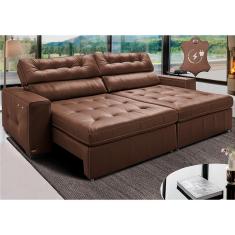 Sofá de Couro Legítimo Retrátil Automático 2,95m Cama inBox Gran Vitaly. SoftGel D40