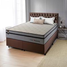 Conjunto Cama Box Marrom c/Molas Ensacadas Preston Cinza Queen 158x198x71