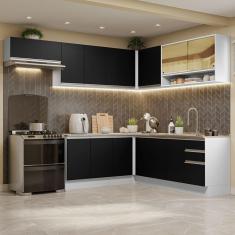Armário de Cozinha Completa de Canto 469cm Branco/Preto Glamy Madesa 01