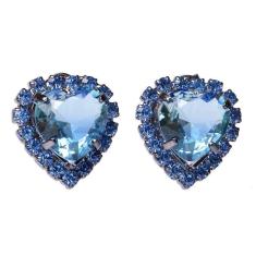 Brinco De Pedra Coração Azul Com Cristais Folheado A Grafite