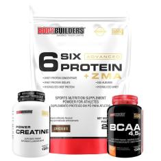 KIT 6 Six Whey Protein com ZMA 2kg + Creatina 100g + BCAA 100g Bodybuilders-Unissex