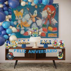 Kit Festa Sonic 39 Itens Painel + Faixa + Enfeites + Topo