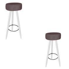 Kit 02 Banqueta Alta Flora Pés Palito em Madeira Branco para Bar Bistr
