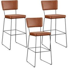 Kit 03 Banquetas Altas Cozinha Sala Jantar Base Em Aço Fixa Allana L02
