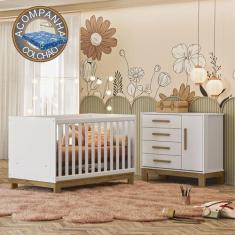 Quarto de Bebê Qencanto Slim com Cômoda 4355 e Berço 4315 Qmovi Branco